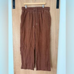 Quince wide leg 100% linen pants drawstring Coastal Grandmother brown boho XL